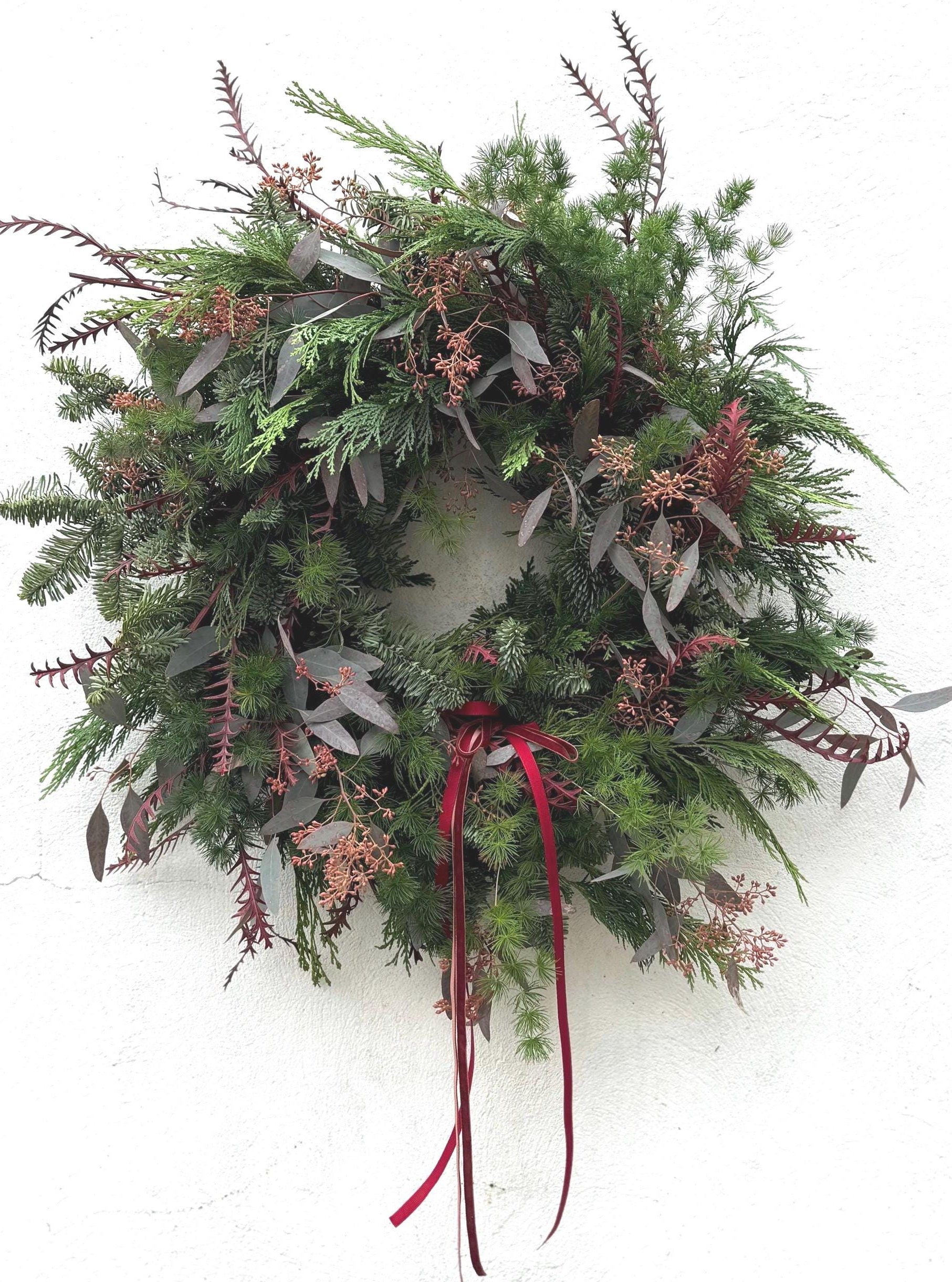 Make your own Christmas Wreath Kit | DIY Wreath Kit | Seasonal Fresh Flowers | Burgundy Christmas Door Wreath | PREORDER from 24th Nov