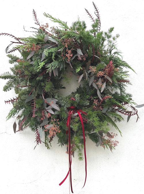 Make your own Christmas Wreath Kit | DIY Wreath Kit | Seasonal Fresh Flowers | Burgundy Christmas Door Wreath | PREORDER from 24th Nov